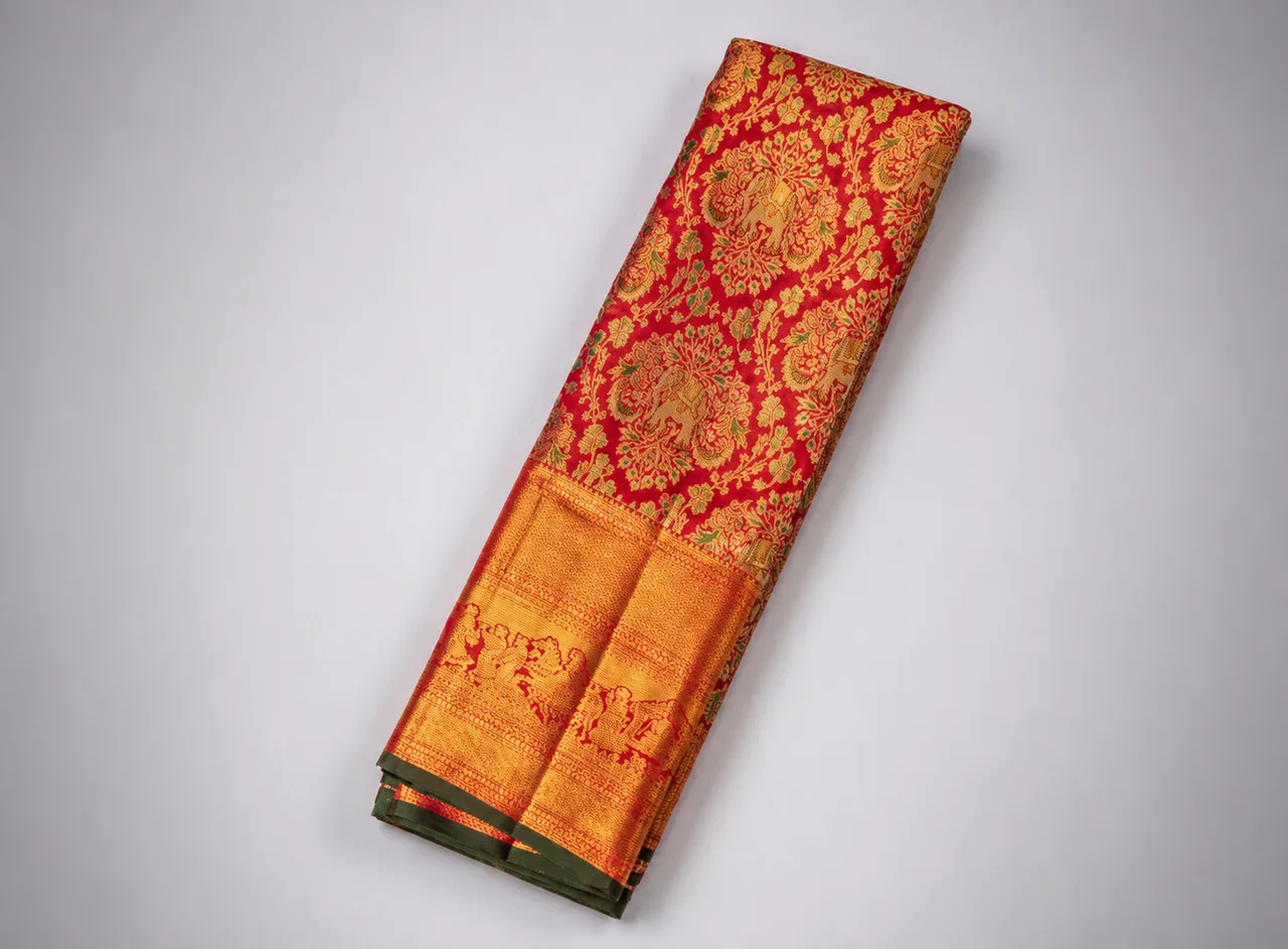 EVWAAH Rajanandini Elephant Heritage Zari Saree